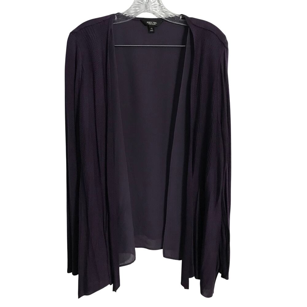Vera Wang Sweater Cardigan Extra Large Womes XL Long Sleeve Purple Lightweight